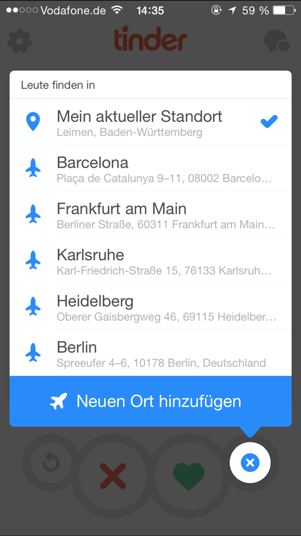 Tinder Standort